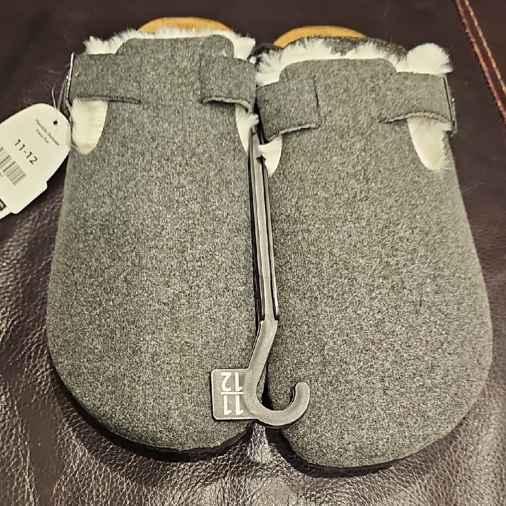 Gray Fuzzy Lined Slippers